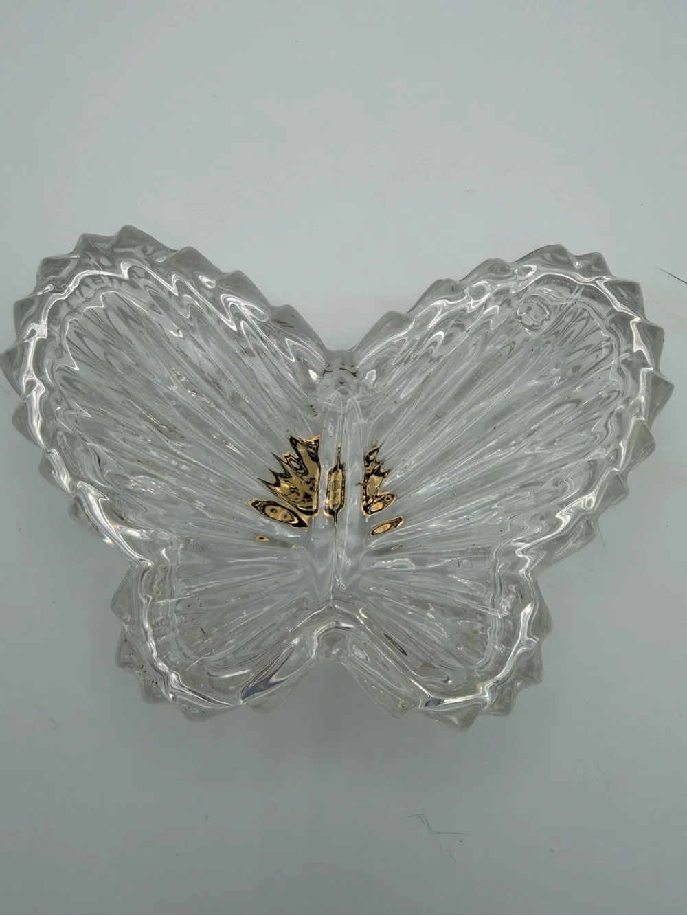 Vintage Crystal Zajecar 24% Lead Crystal Butterfly Lidded Trinket Box Retired